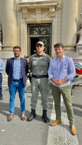 Da esquerda para direita:Vereador de Canoas - Jonas Dalagna (PP), Cel. Feoli - Comandante-Geral da Brigada Militar, Deputado Estadual - Marcus Vinícius de Almeida (PP)